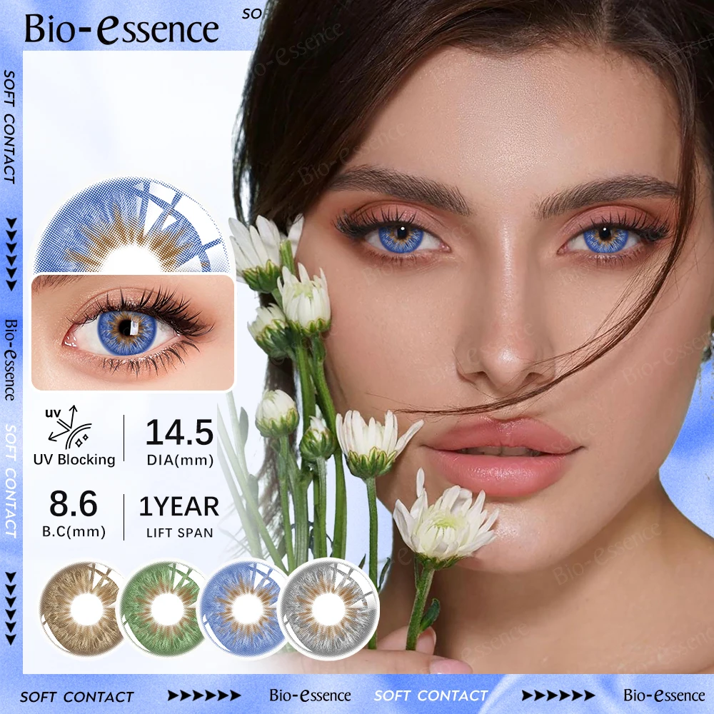 Bio-essence 1 Pair Color Contact Lenses High Quality Natural Contact Lenses Korean Lenses Colored Pupils for Eyes Blue Lenses
