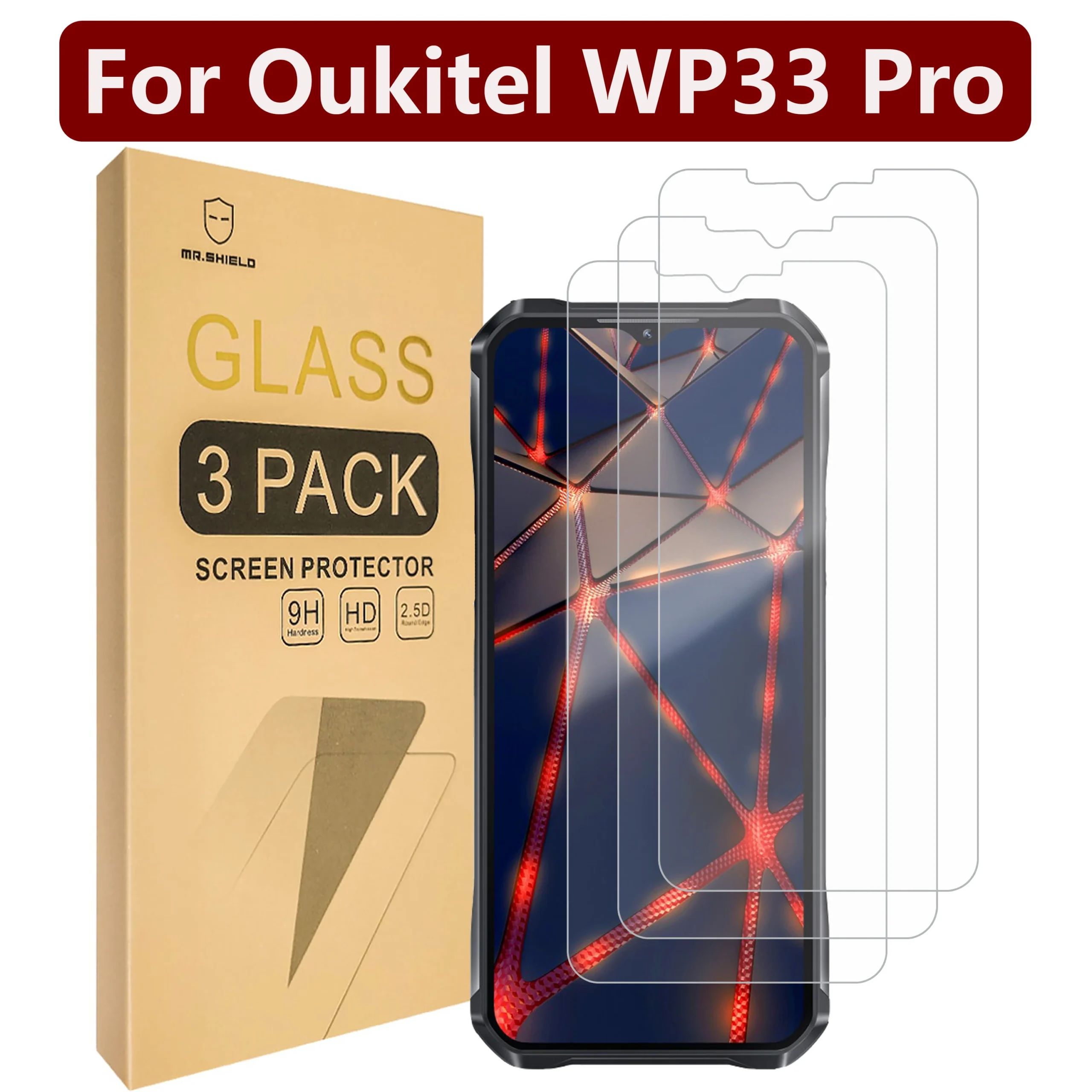 Mr.Shield Screen Protector compatible with Oukitel WP33 Pro [Tempered Glass] [3-PACK] [Japan Glass with 9H Hardness]